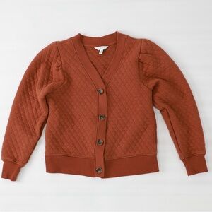 Time and Tru Rust Waffle Quilted Buttin Front Cardigan